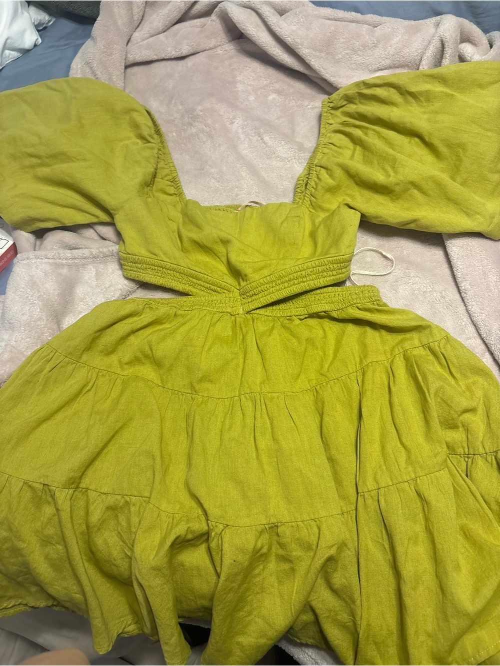 Free People Green Puff-Sleeve Tiered Dress